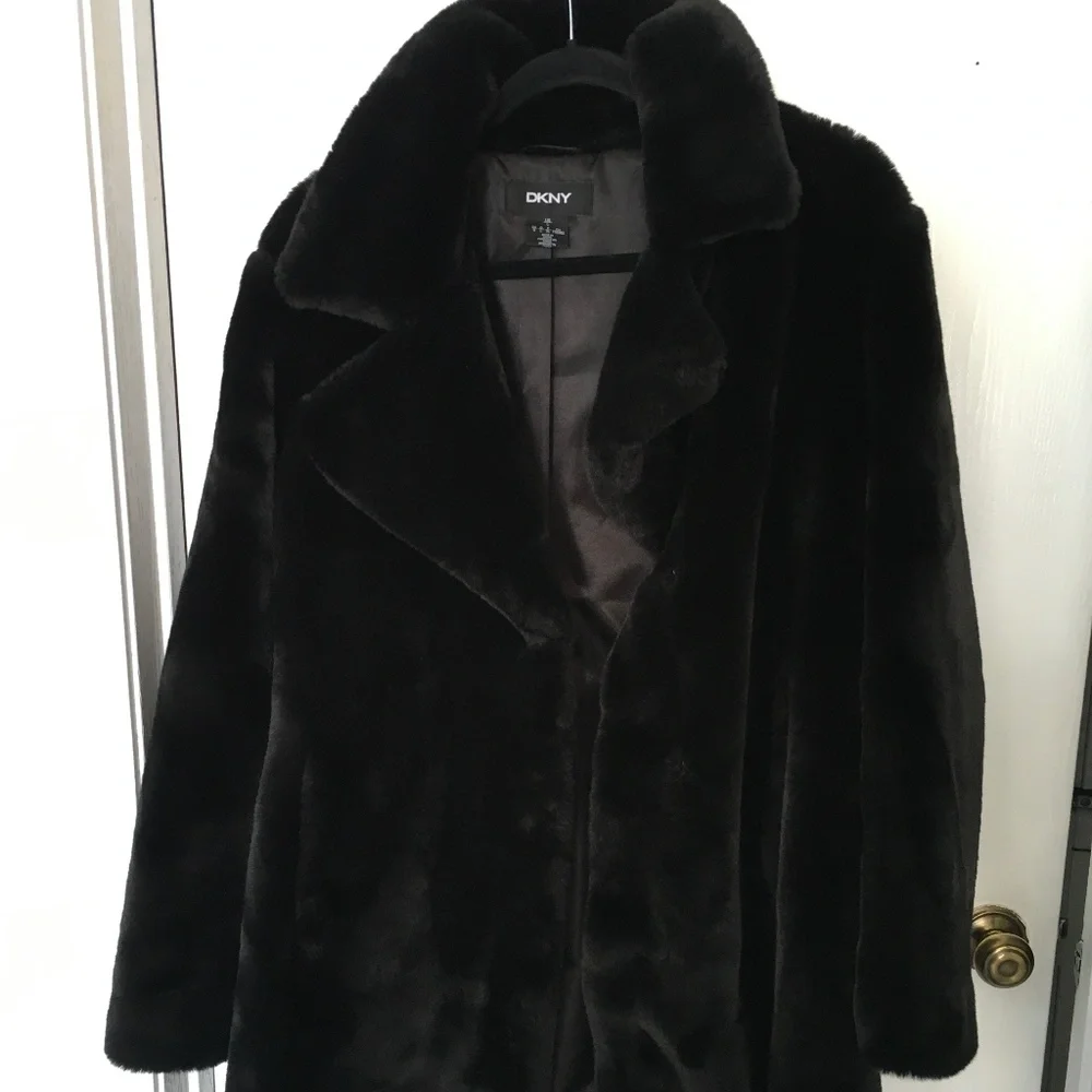 DKNY Black So Soft Faux Fur Coat - Picture 1 of 8